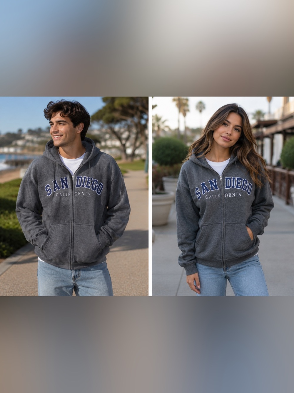 San Diego California Charcoal Zip Hoodie men’s women